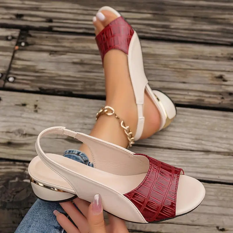 Gloria | Sandales Confort Talon Doré Effet Croco