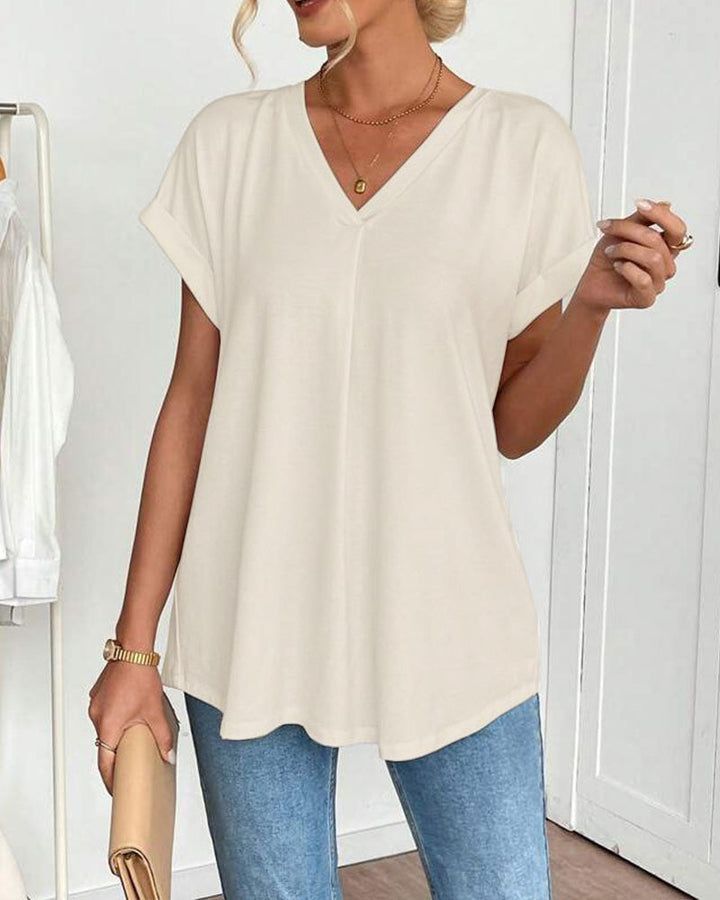 T-Shirt À Manches Courtes Uni Patchwork