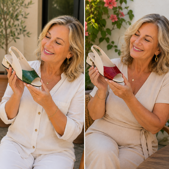 Gloria | Sandales Confort Talon Doré Effet Croco