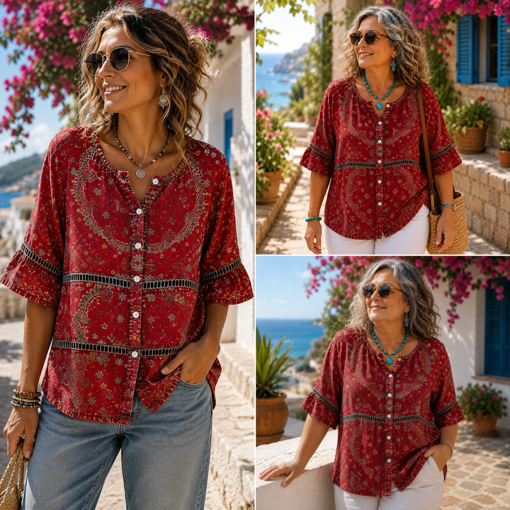 Rosalie | Chemisier À Imprimé Ethnique Vintage