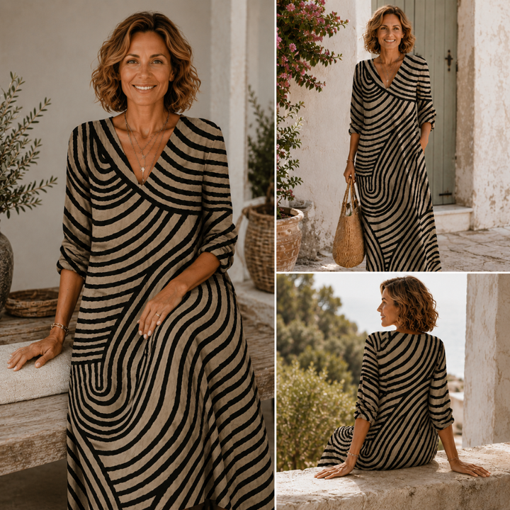 Inès | Robe Fluide Rayures Ondulées
