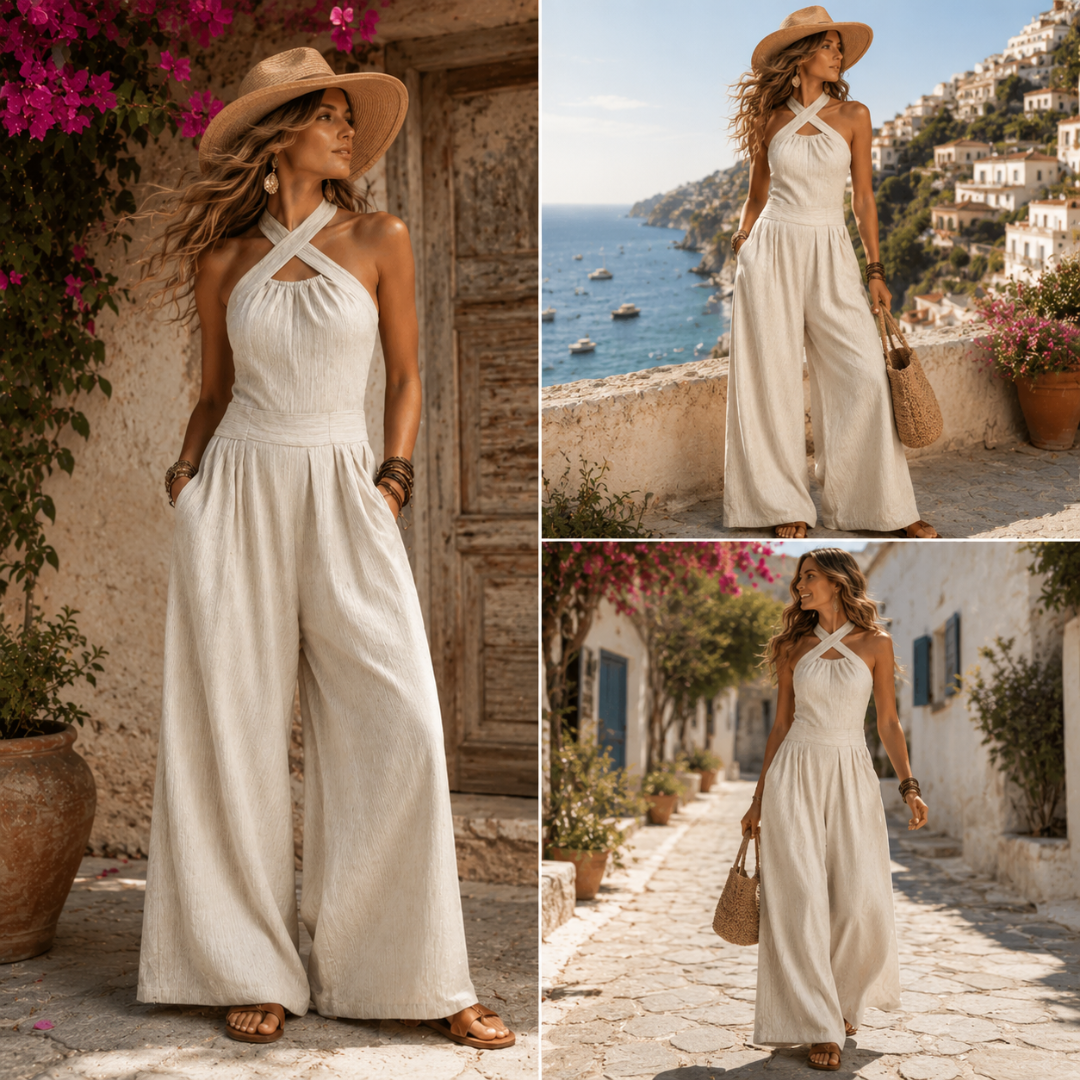Bianca | Salopette Lin Décolleté Croisé