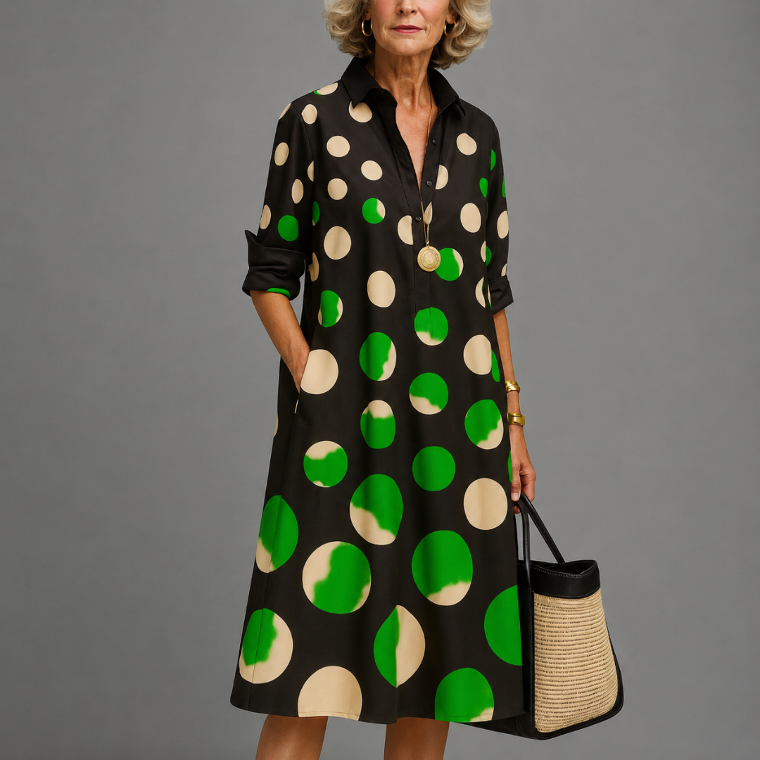 Geneviève | Robe Midi À Pois Col Chemise