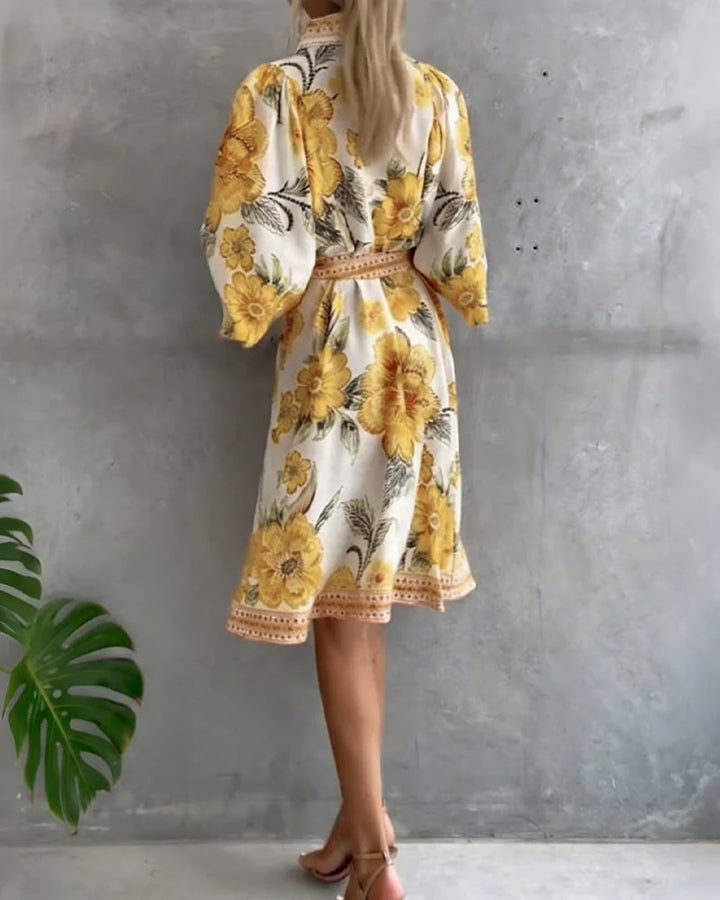 Vivienne | Robe Manche Lanterne Col Cranté Imprimé