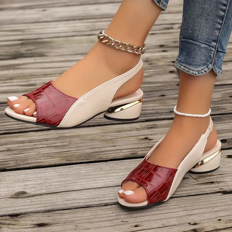 Gloria | Sandales Confort Talon Doré Effet Croco