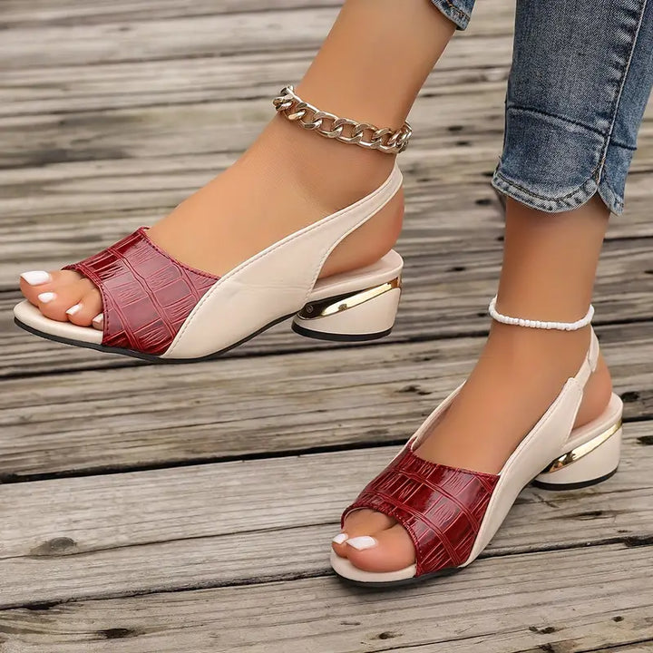 Gloria | Sandales Confort Talon Doré Effet Croco