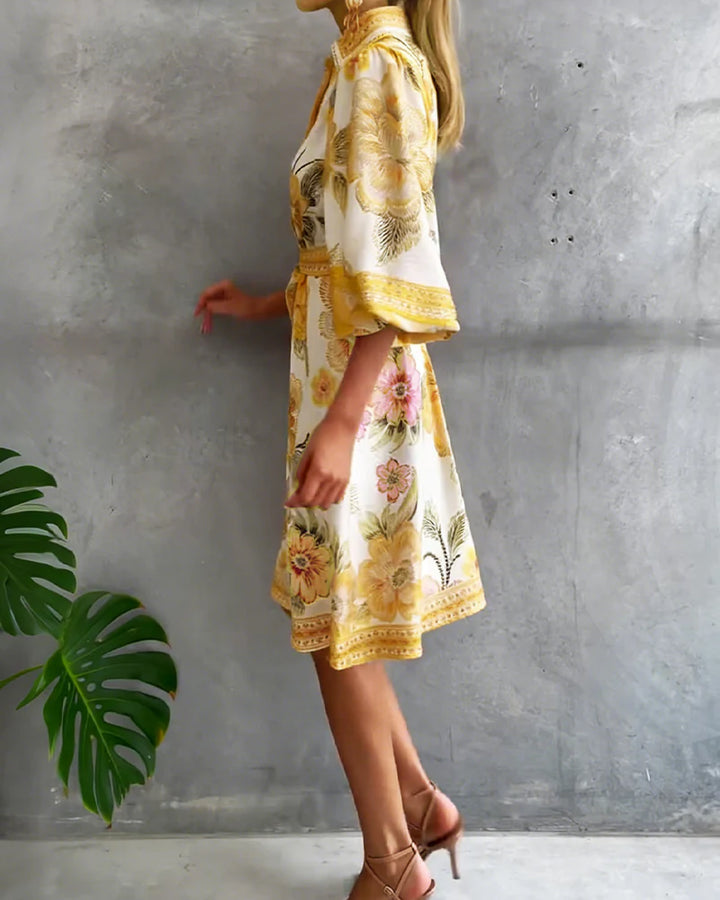 Vivienne | Robe Manche Lanterne Col Cranté Imprimé